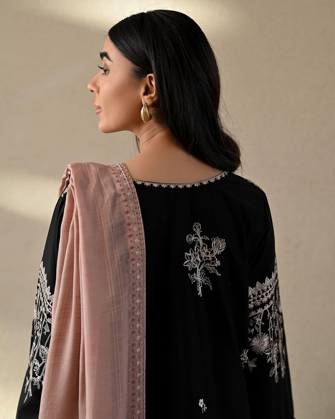 Black Furshi Embroidered Coord set