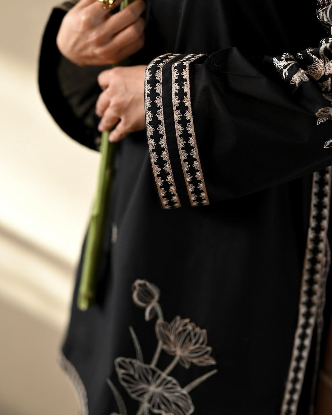 Black Furshi Embroidered Coord set