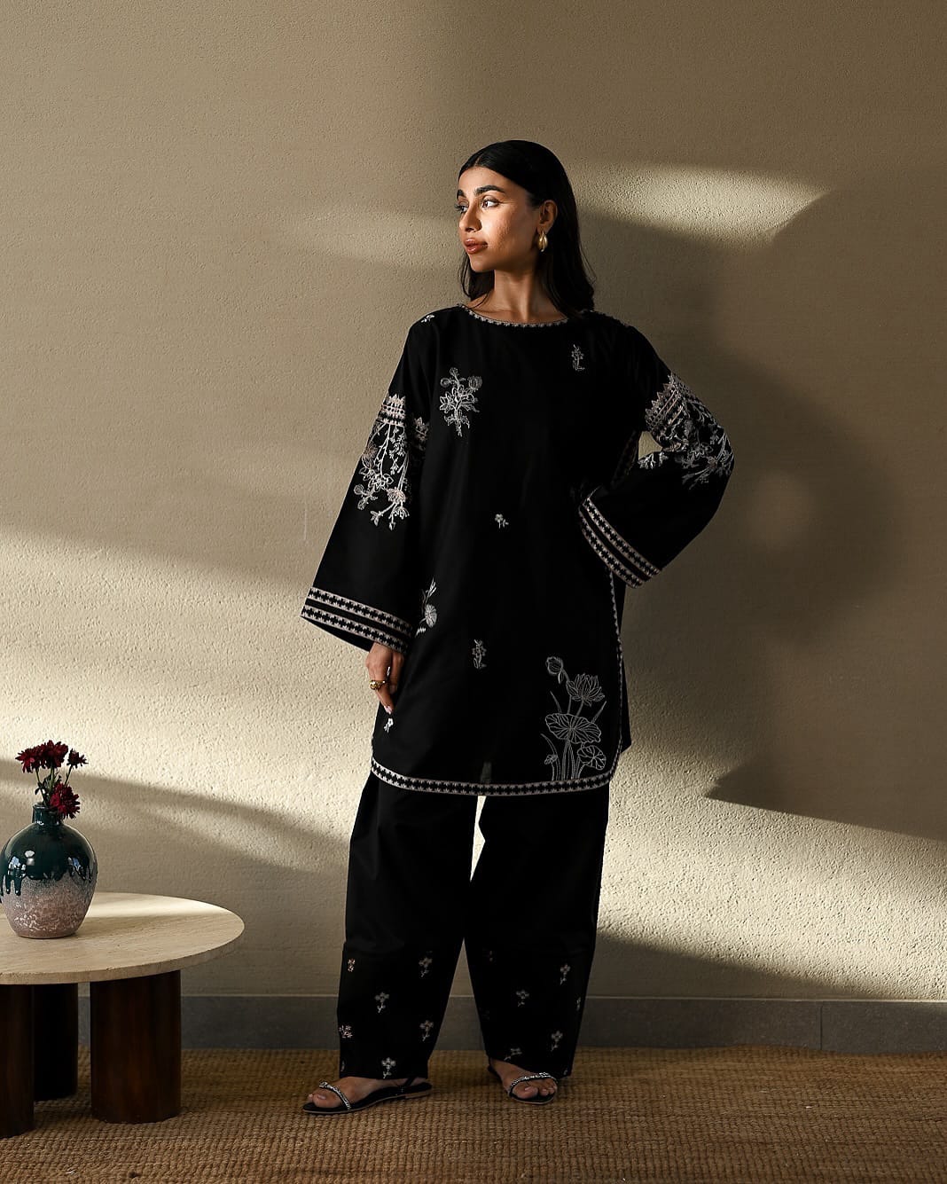 Black Furshi Embroidered Coord set