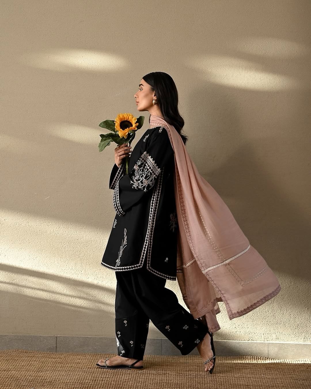 Black Furshi Embroidered Coord set