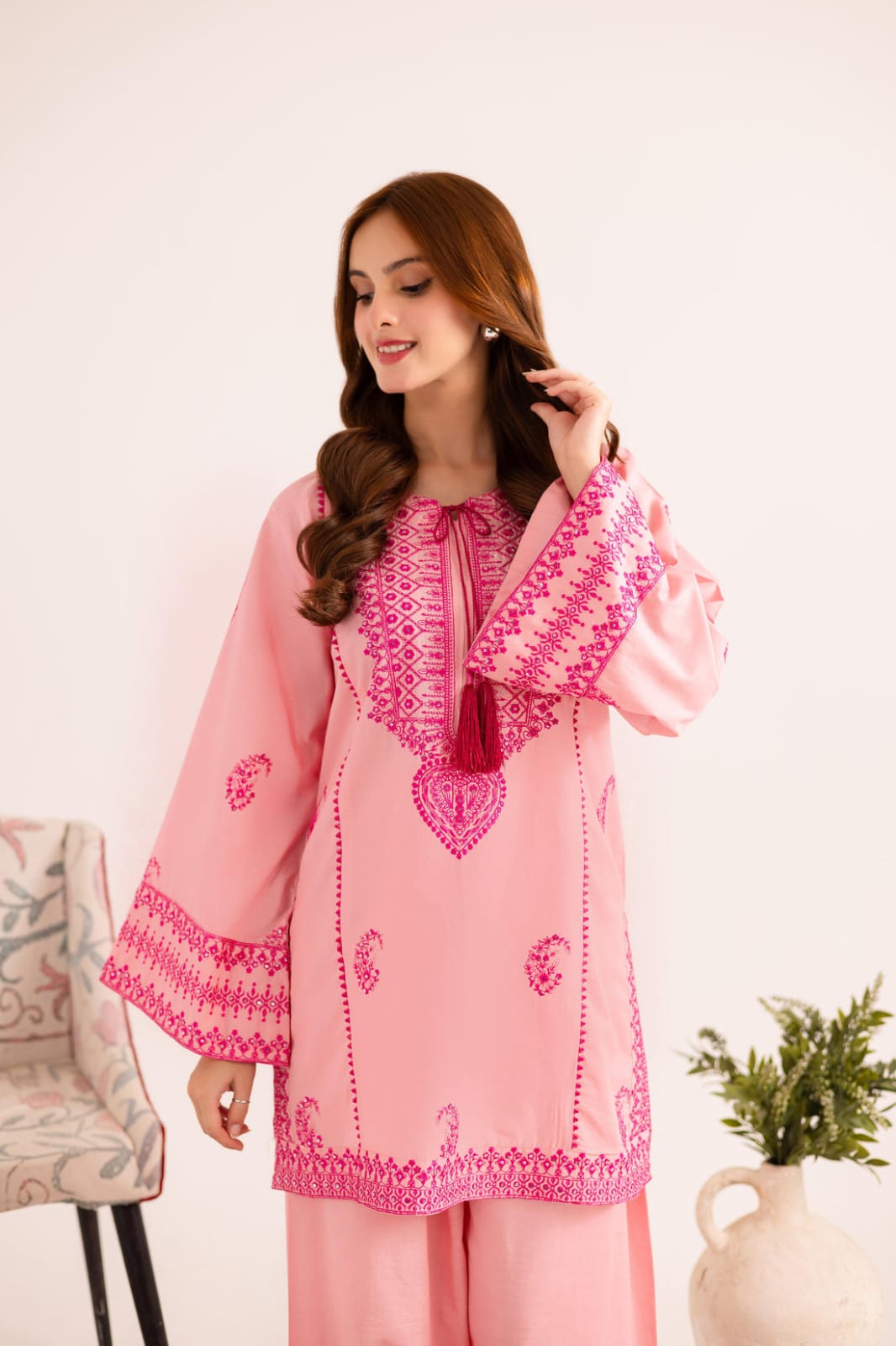 Jugun-Pink Embroidered co-ord