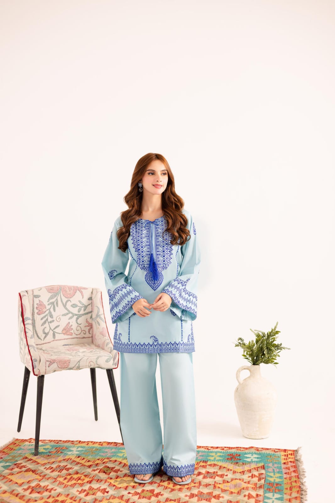 Jugun-Blue Embroidered Co-ord