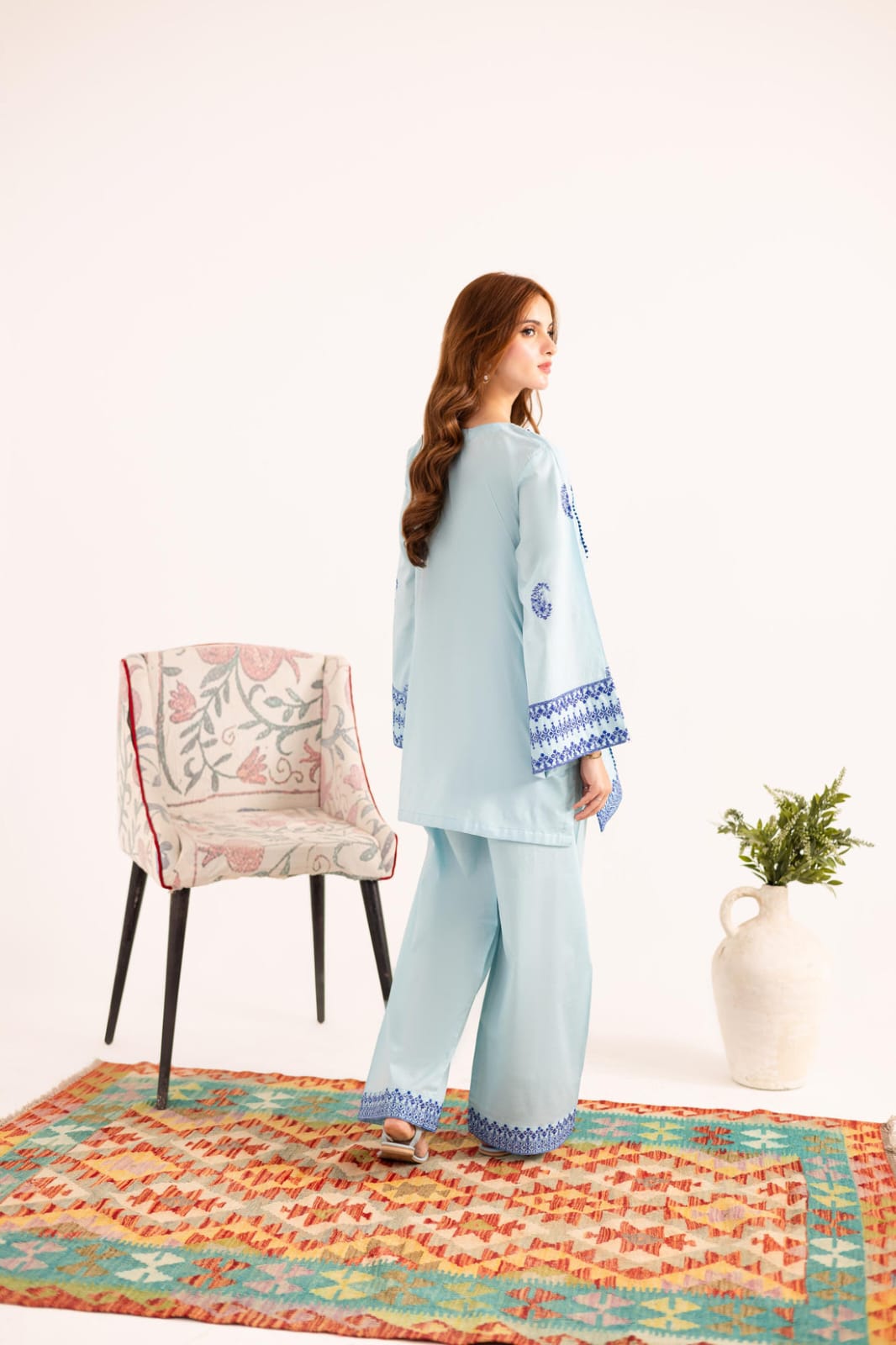 Jugun-Blue Embroidered Co-ord