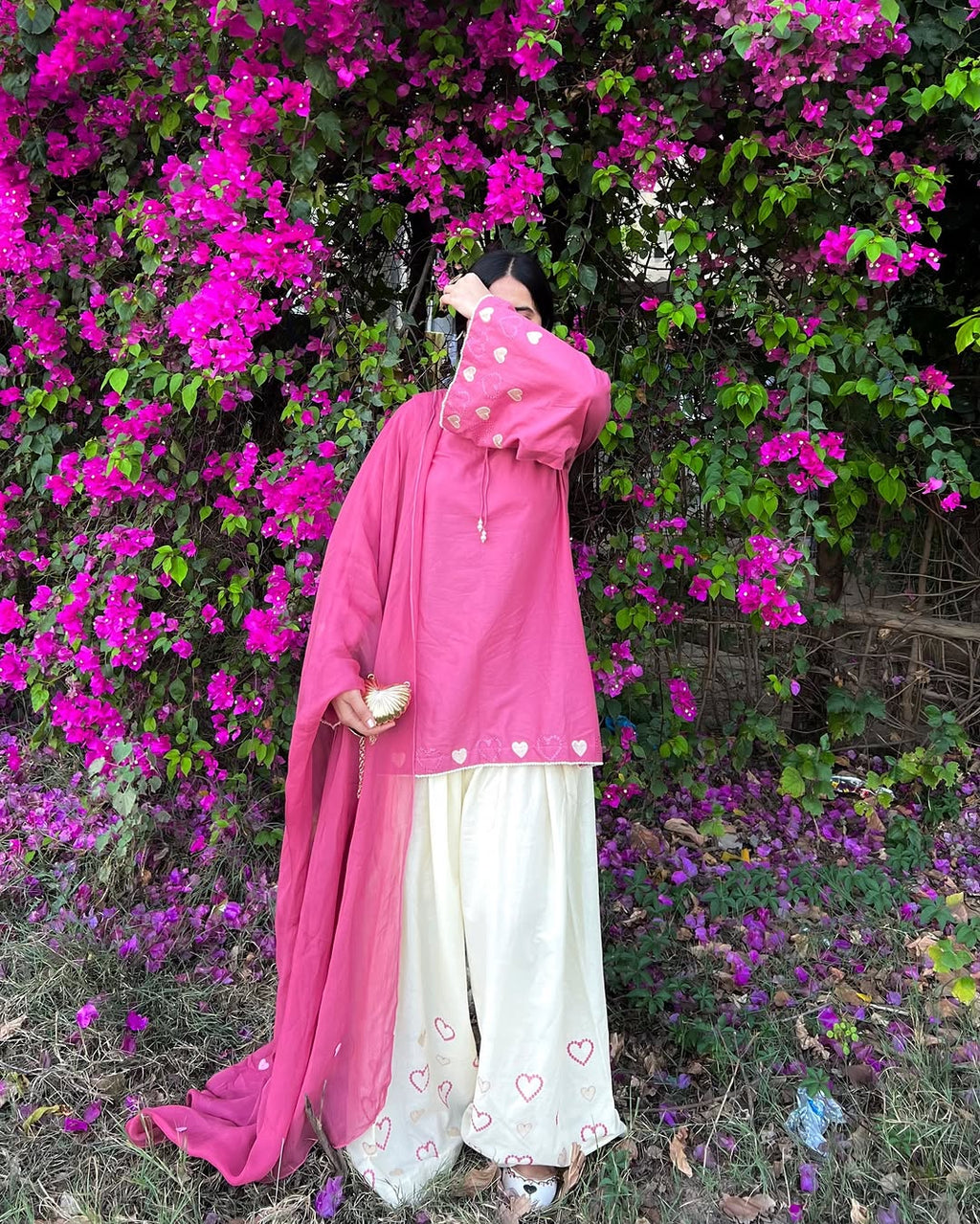 Pink-Heart Embroidered 3pc