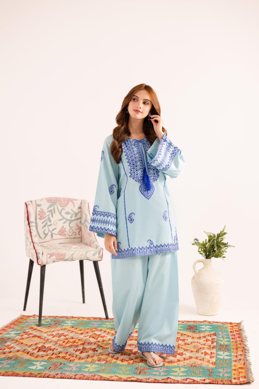 Jugun-Blue Embroidered Co-ord