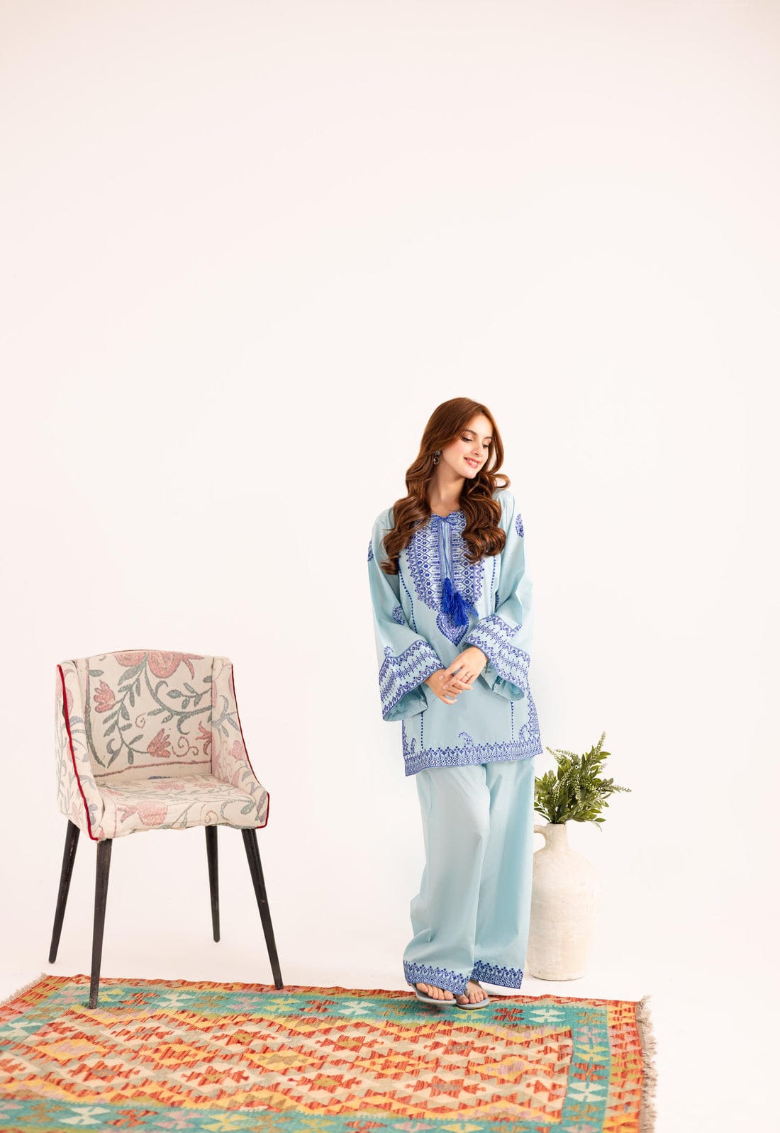 Jugun-Blue Embroidered Co-ord